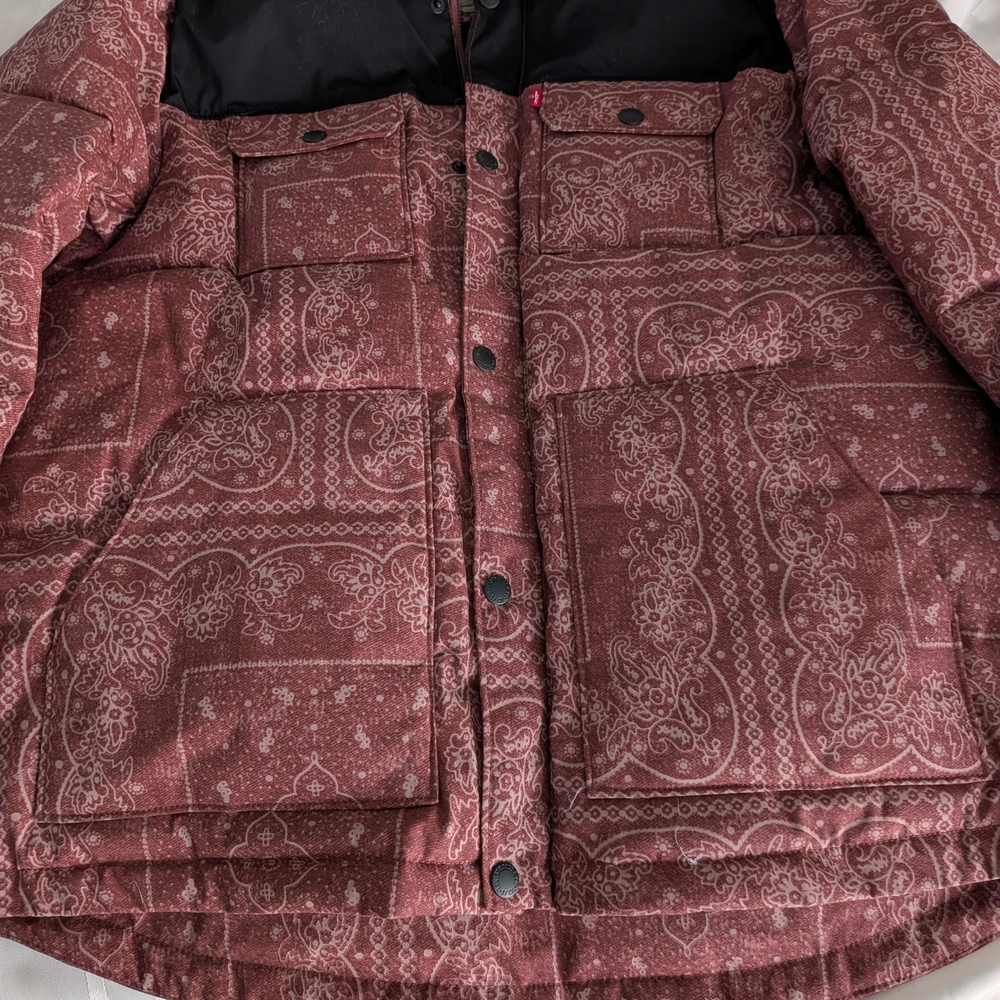 Levi's Men's Paisley Patterned Puffer Jacket New Large Sherpa Neck